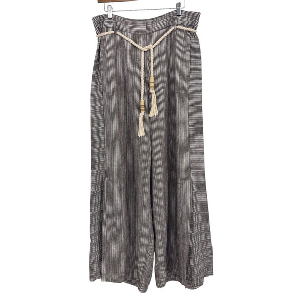 Ett Twa by Anthropologie Pants - Anthropologie Ett Twa Super Wide Leg Brown Striped Linen Pant Women Size 12 Tall
